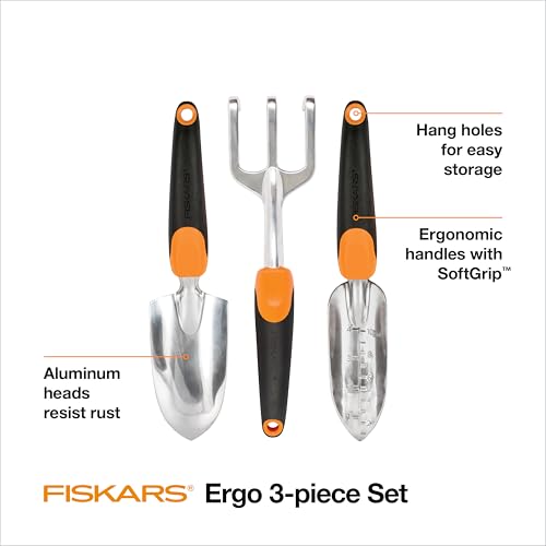 Fiskars 3-Piece Gardening Software Set: Rust-Resistant Trowel, Transplanter, and Cultivator for Out of doors Planting - Ergonomic Yard Instruments Package - Excellent Gardening Items for