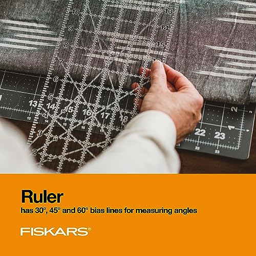 Fiskars 3-Piece Rotary Cutter Set - 45mm Blade Material Cutter, Self-Therapeutic Chopping Mat, and Stitching Ruler - Craft Provides in White/Grey