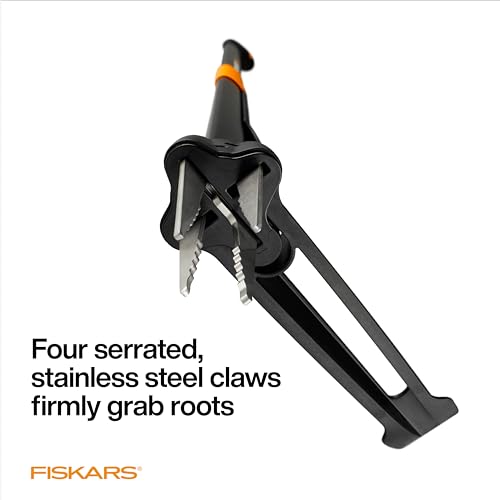 Fiskars 4-Prong Stand-Up Weed Puller Instrument – Ergonomic 39" Gardening Hand Weeder with Simple Eject Function