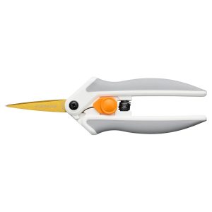 Fiskars Simple Motion Micro-Tip Titanium Scissors with Sharp Blades for Exact Reducing and Angled Cuts, That includes a SoftGrip Deal with