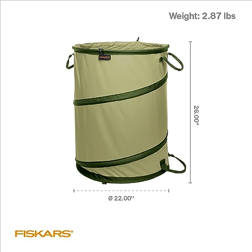 Fiskars Kangaroo Collapsible Backyard Waste Bag, 30-Gallon Reusable Container for Garden and Backyard Care