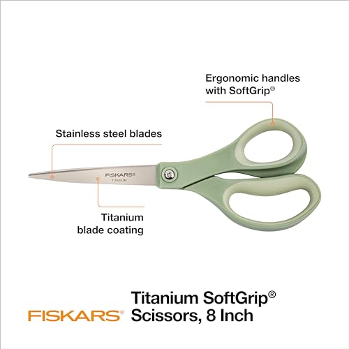 Fiskars SoftGrip Titanium Scissors - 8-Inch Contoured All-Goal Straight Scissors for Workplace and Arts & Crafts - Set of three