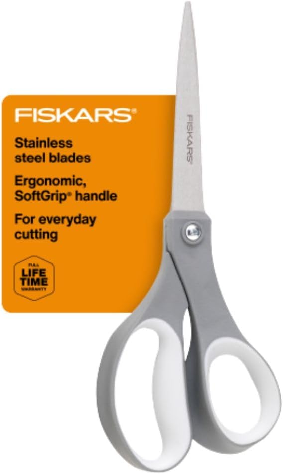 Fiskars Versatile Scissors with Excessive-Efficiency Stainless Metal Blades, Ergonomic Consolation Handles – Superb for Arts, Crafts, and Workplace Use